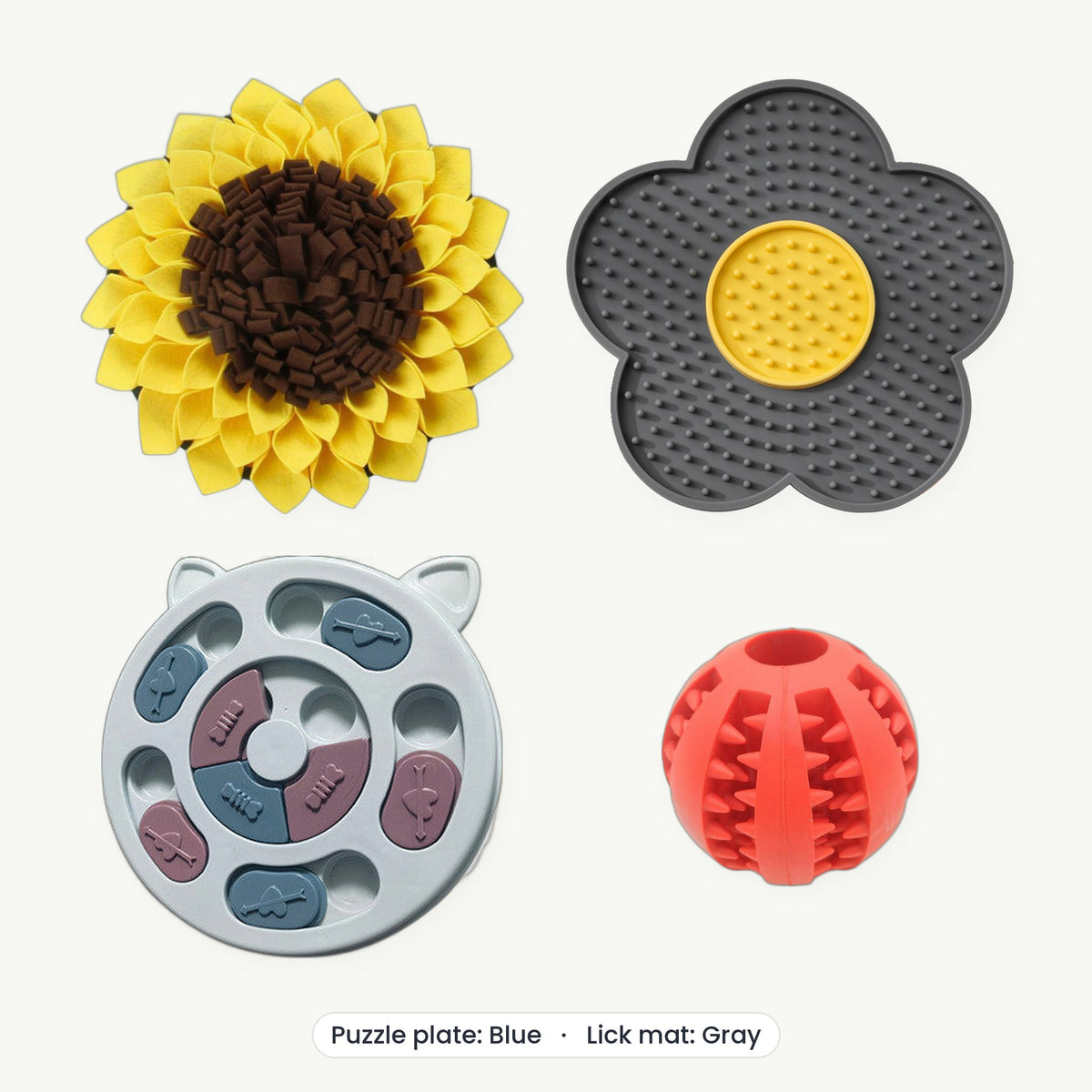 Enrichment Kit – Puzzle plate Blue, Lick mat Gray