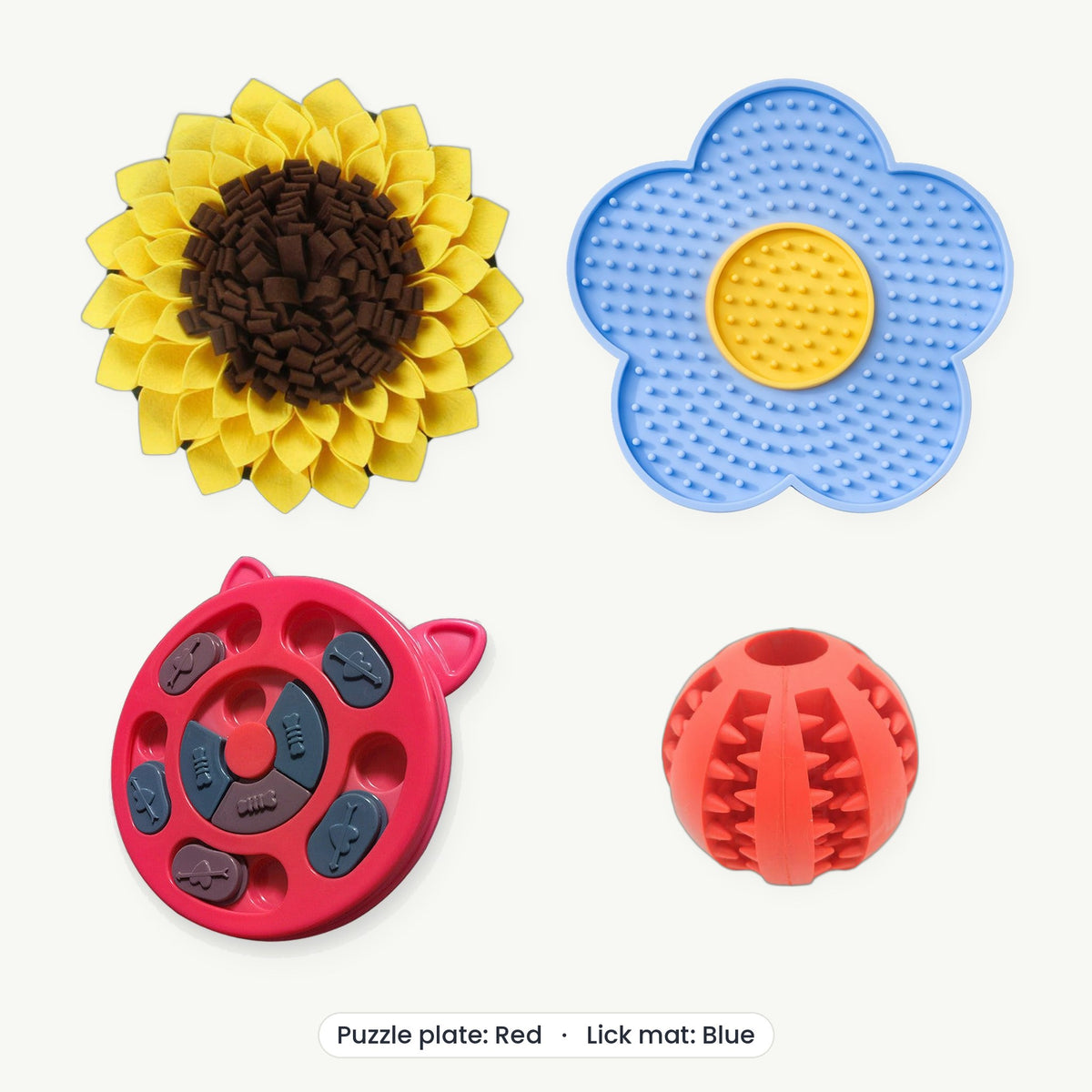 Enrichment Kit – Puzzle plate Red, Lick mat Blue