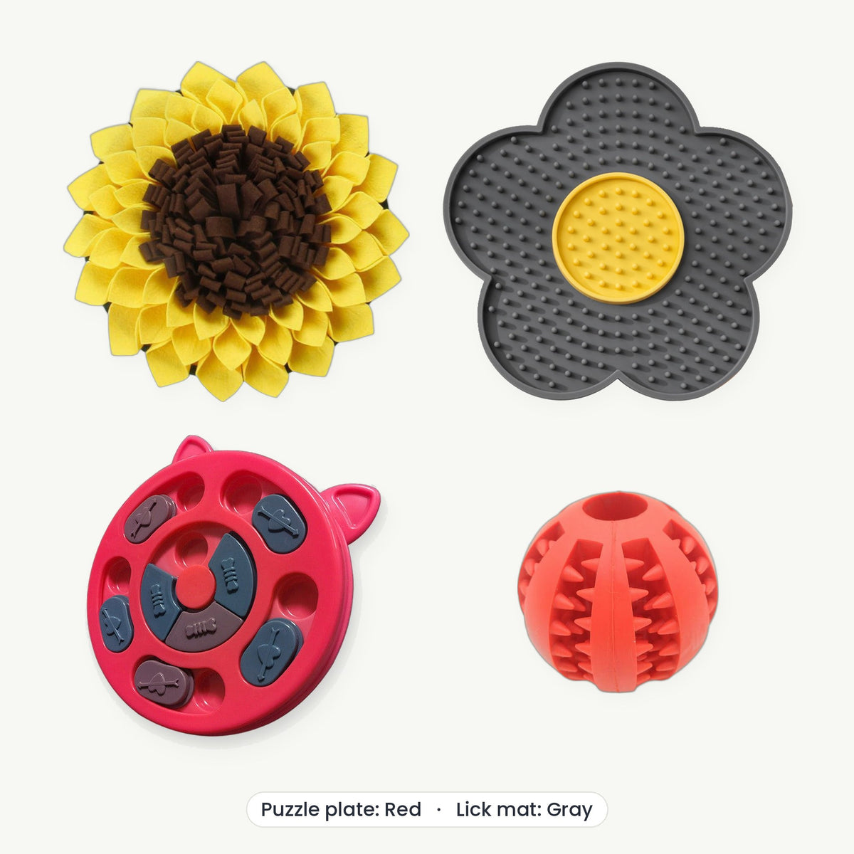 Enrichment Kit – Puzzle plate Red, Lick mat Gray