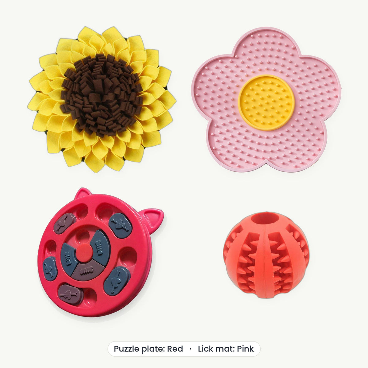 Enrichment Kit – Puzzle plate Red, Lick mat Pink