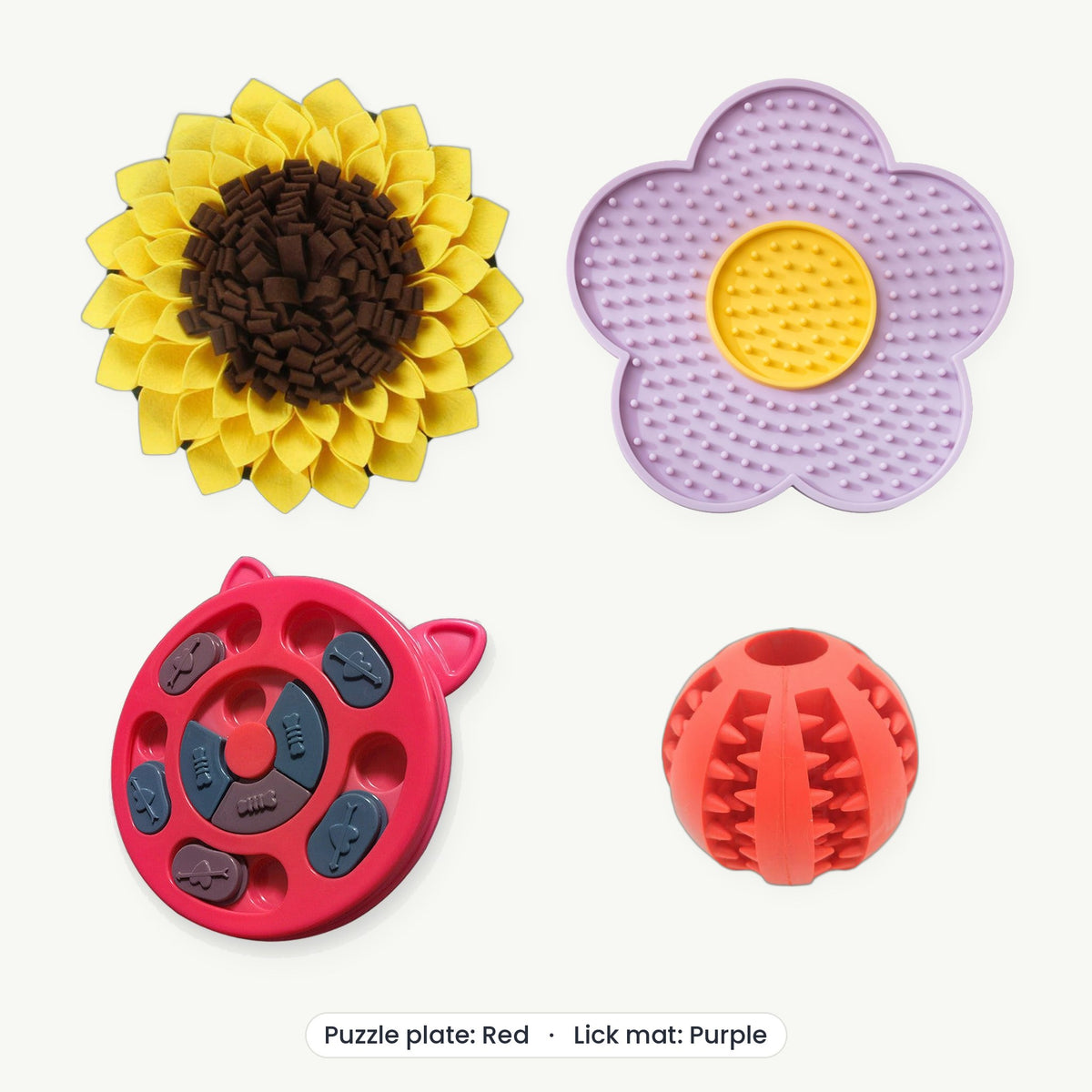 Enrichment Kit – Puzzle plate Red, Lick mat Purple