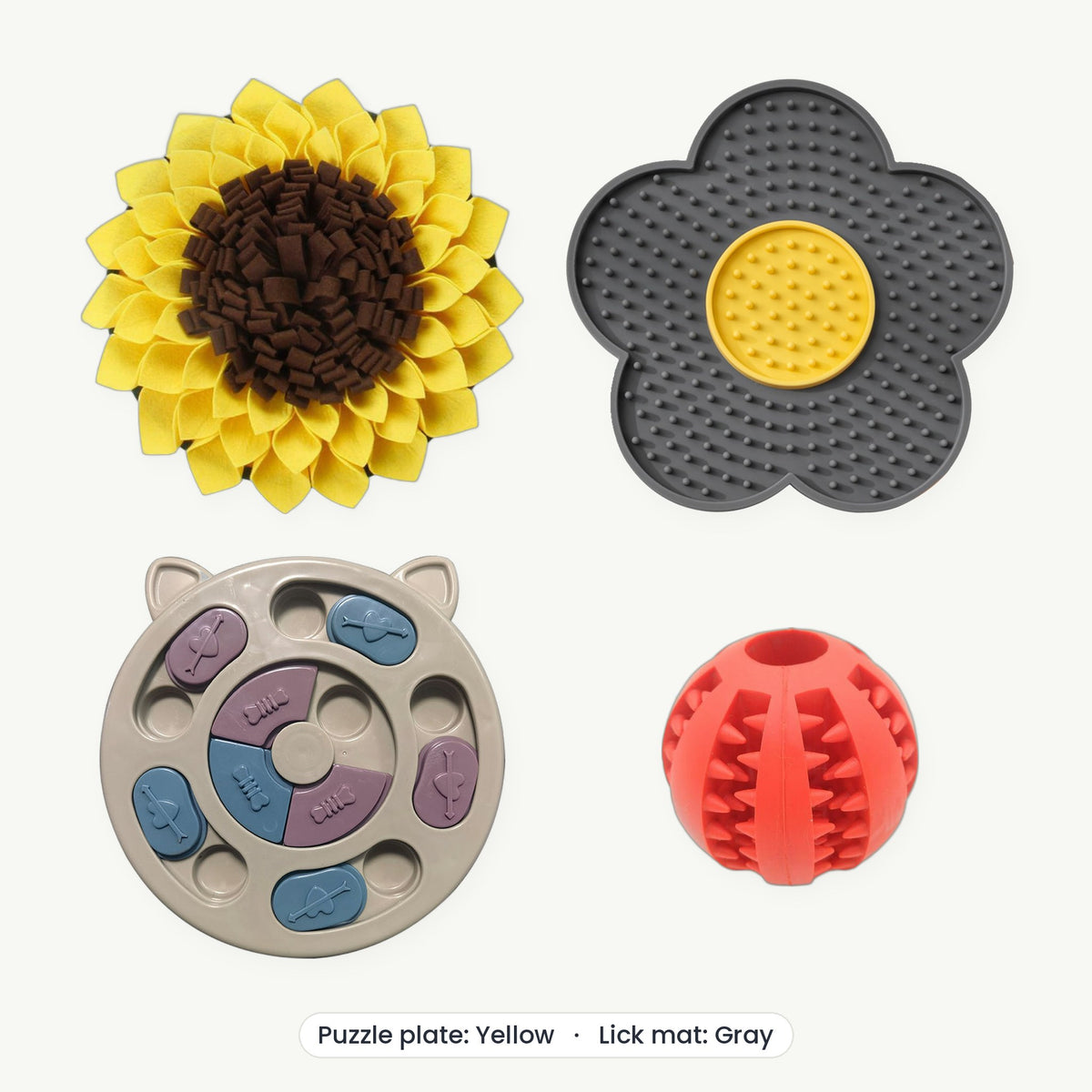 Enrichment Kit – Puzzle plate Yellow, Lick mat Gray