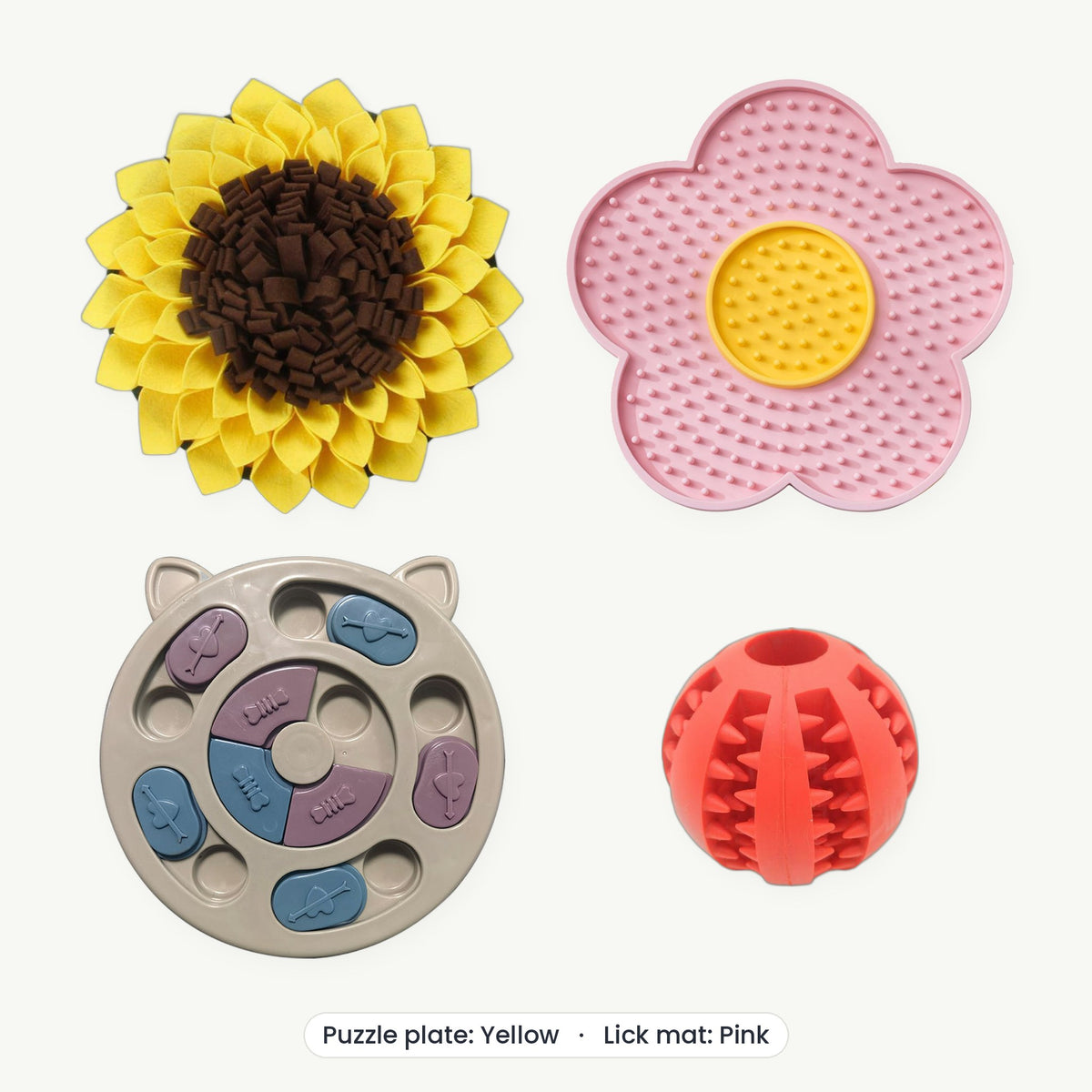Enrichment Kit – Puzzle plate Yellow, Lick mat Pink