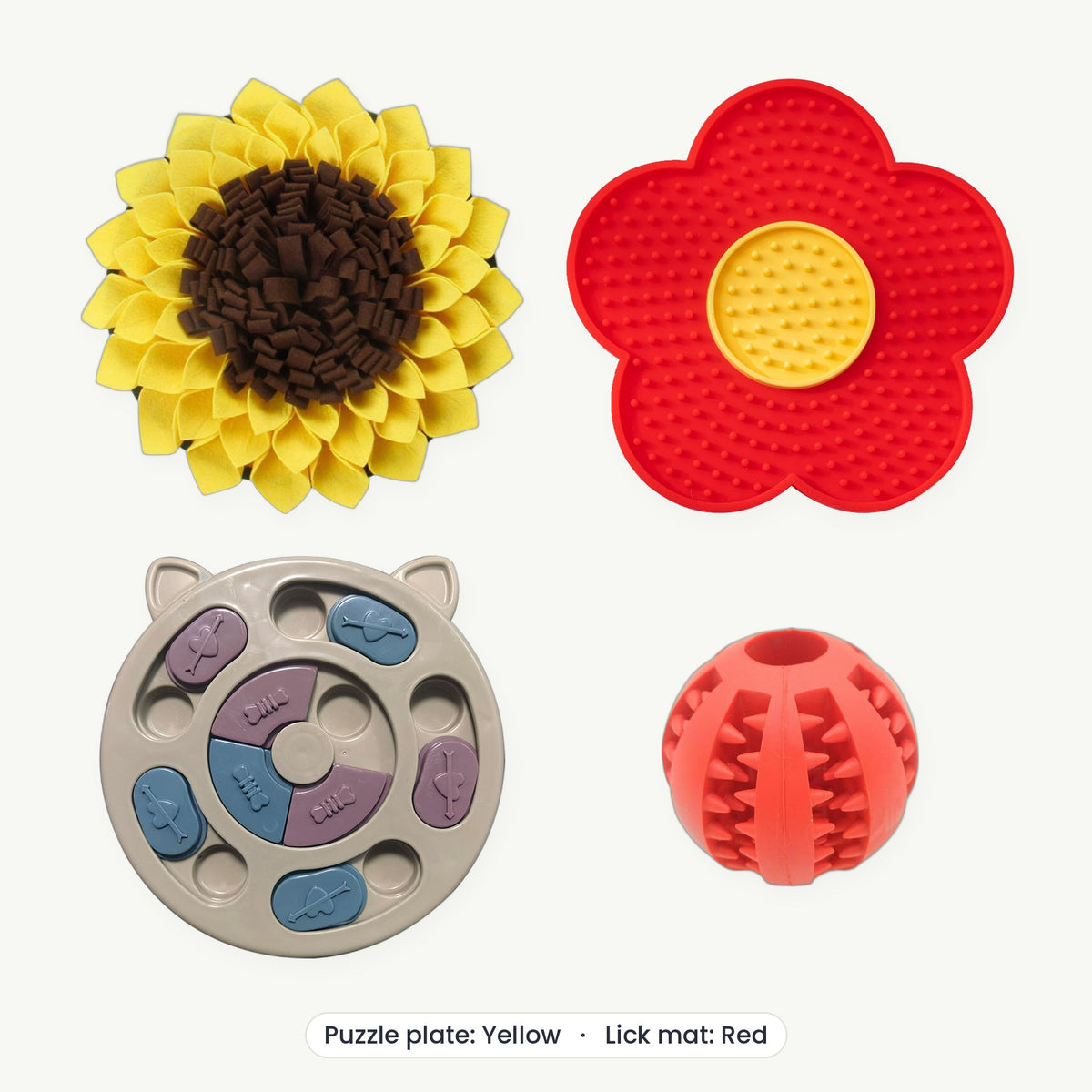Enrichment Kit – Puzzle plate Yellow, Lick mat Red