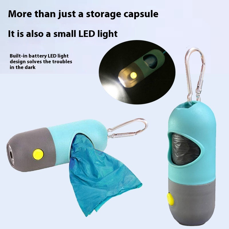 LED Dog Waste Bag Dispenser - Leash Clip Holder with Built-In Light