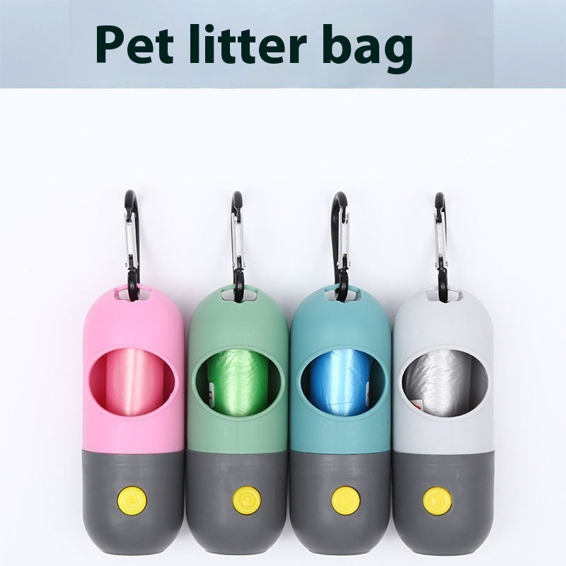LED Dog Waste Bag Dispenser - Leash Clip Holder with Built-In Light