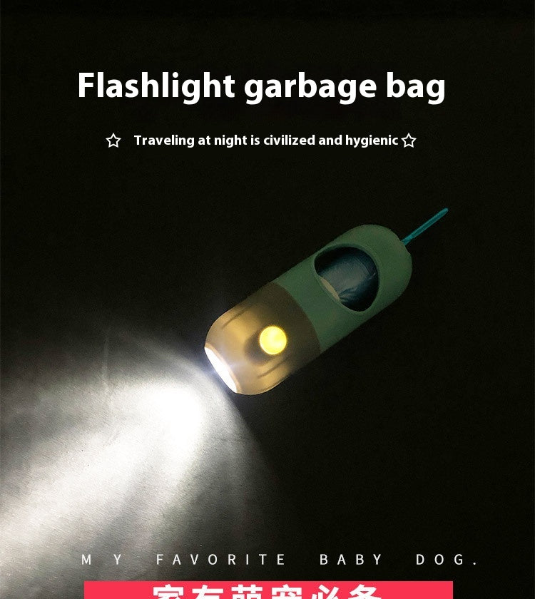 LED Dog Waste Bag Dispenser - Leash Clip Holder with Built-In Light