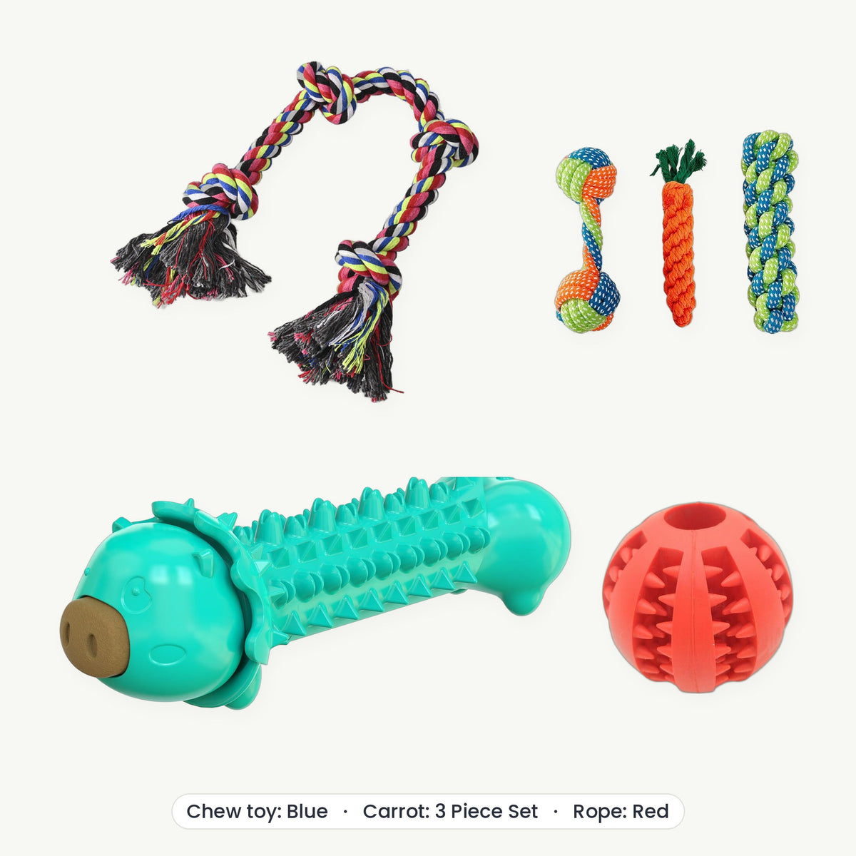 Power Chewer Kit – Chew toy Blue, Carrot 3 Piece Set, Rope Red
