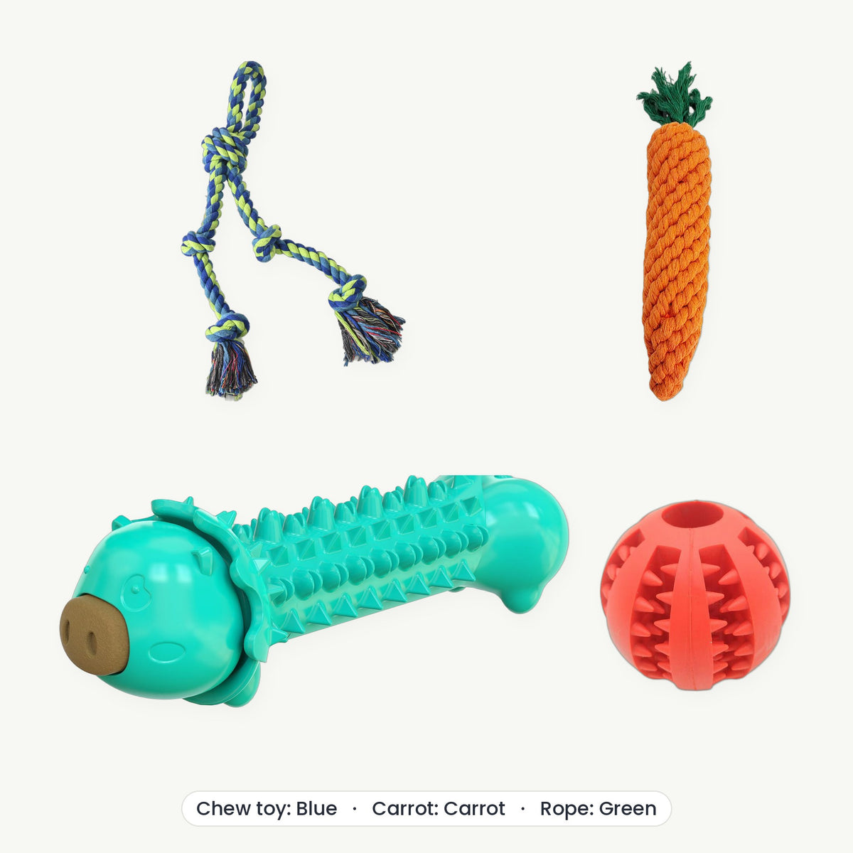 Power Chewer Kit – Chew toy Blue, Carrot Carrot, Rope Green