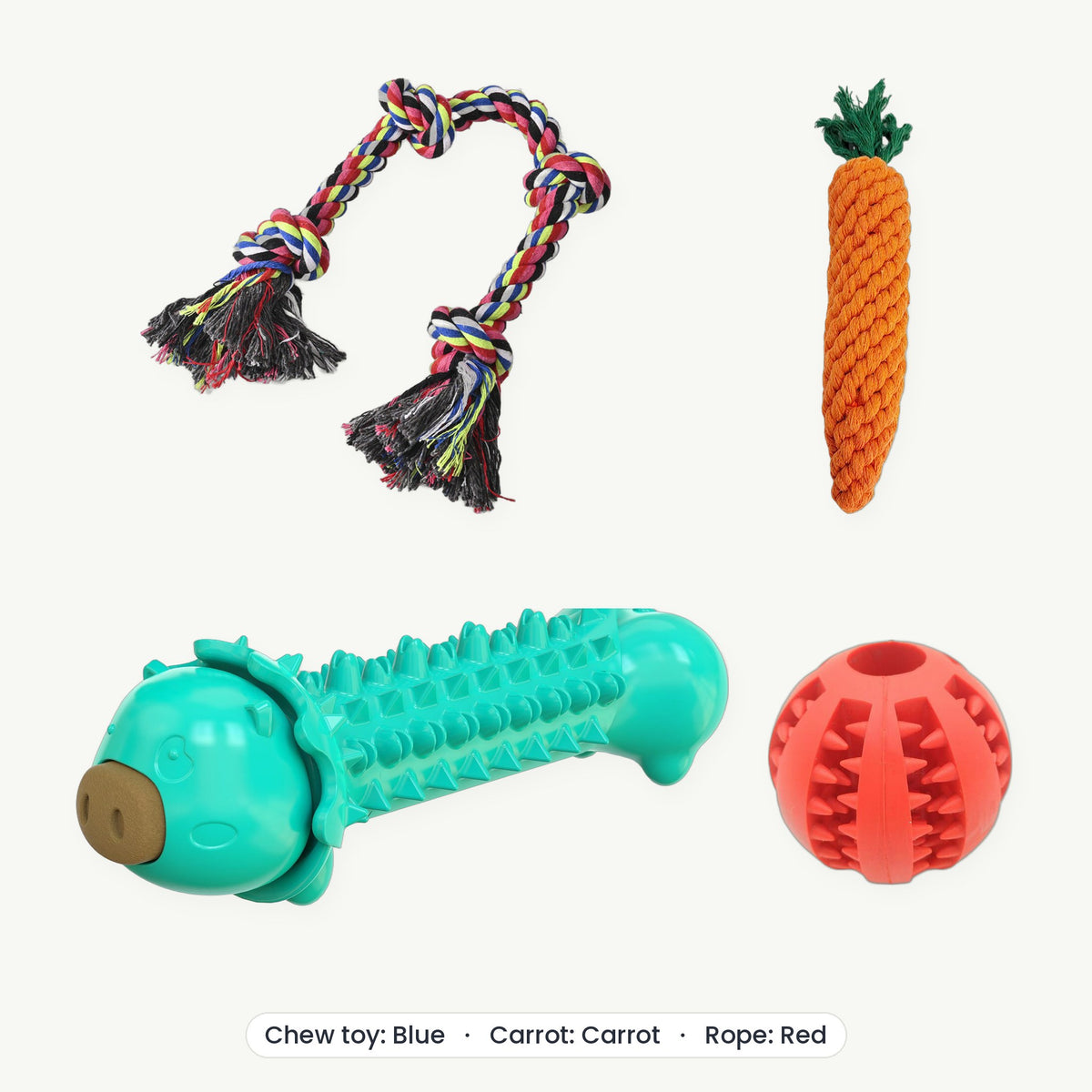 Power Chewer Kit – Chew toy Blue, Carrot Carrot, Rope Red