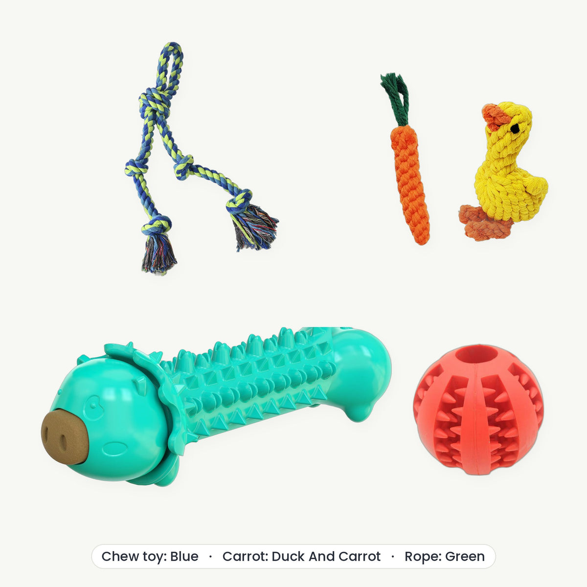 Power Chewer Kit – Chew toy Blue, Carrot Duck And Carrot, Rope Green