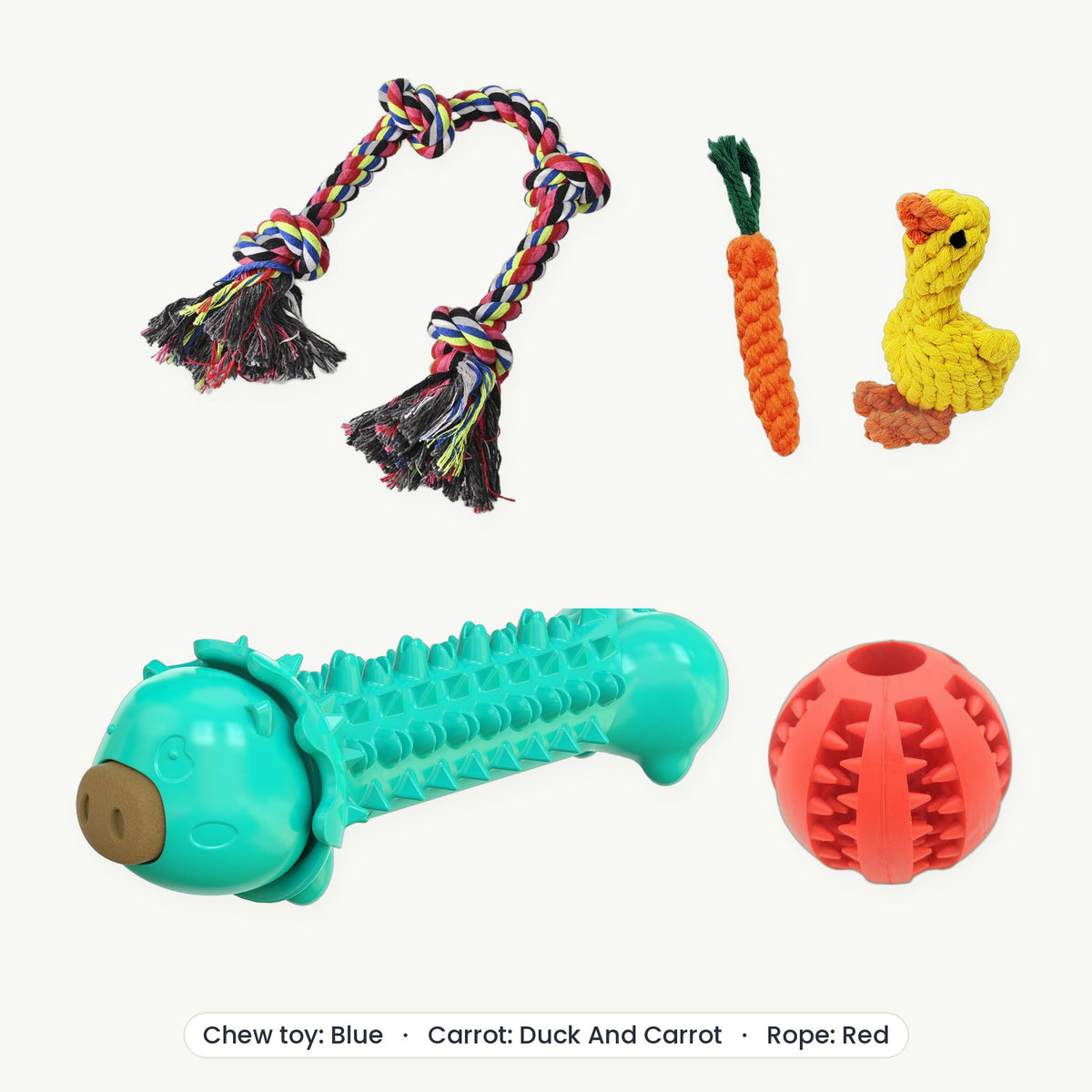Power Chewer Kit – Chew toy Blue, Carrot Duck And Carrot, Rope Red
