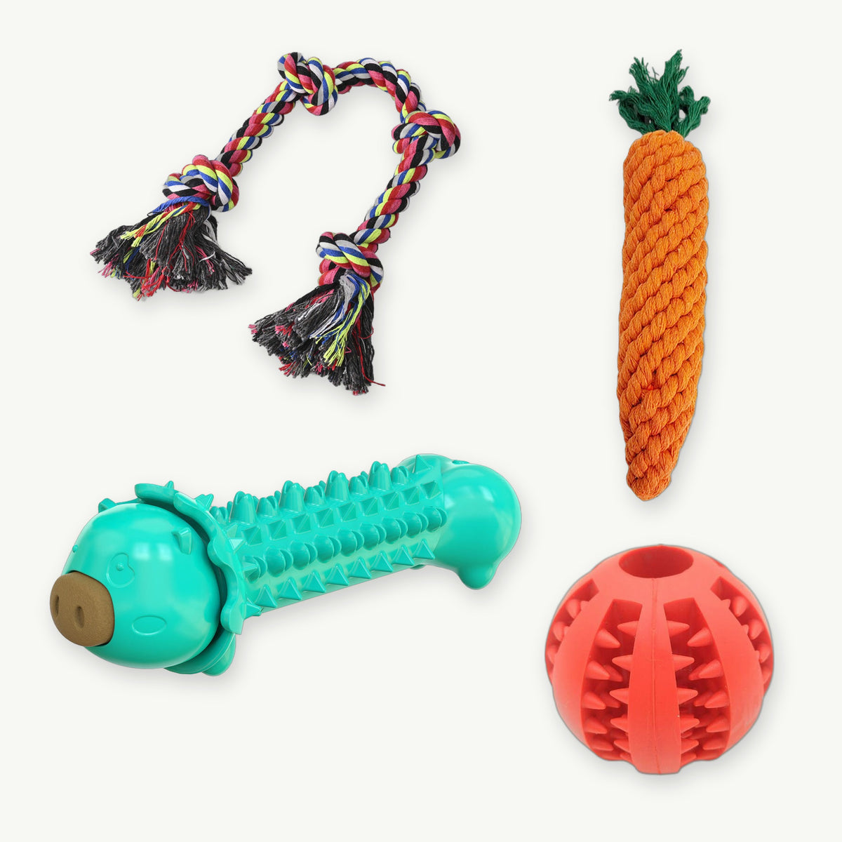 Power Chewer Kit: rope toy, carrot chew toy, chew toy and treat ball