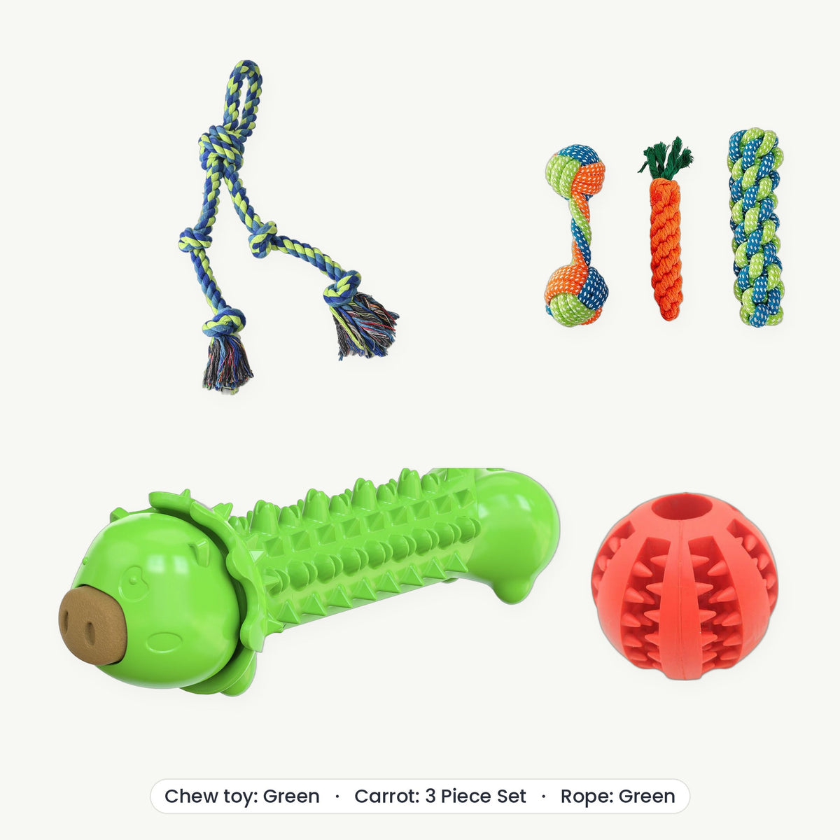 Power Chewer Kit – Chew toy Green, Carrot 3 Piece Set, Rope Green