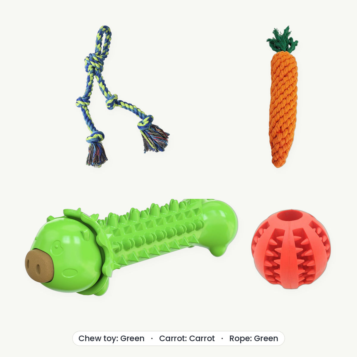 Power Chewer Kit – Chew toy Green, Carrot Carrot, Rope Green