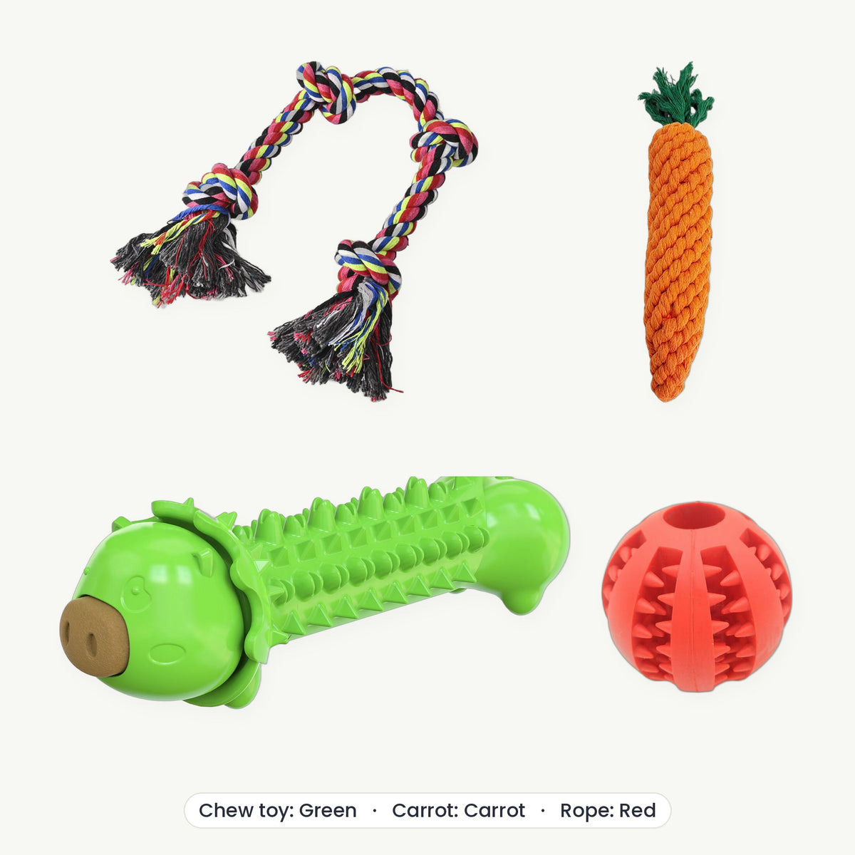 Power Chewer Kit – Chew toy Green, Carrot Carrot, Rope Red