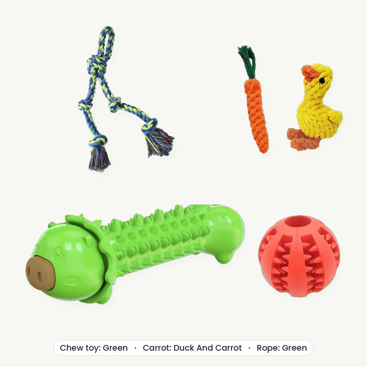 Power Chewer Kit – Chew toy Green, Carrot Duck And Carrot, Rope Green