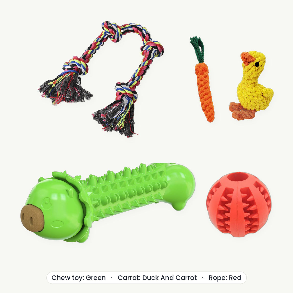 Power Chewer Kit – Chew toy Green, Carrot Duck And Carrot, Rope Red