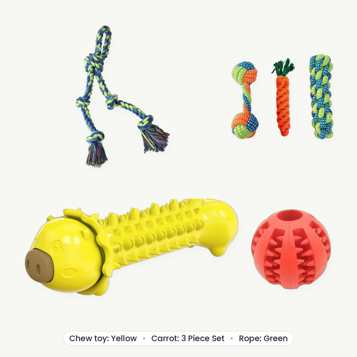 Power Chewer Kit – Chew toy Yellow, Carrot 3 Piece Set, Rope Green