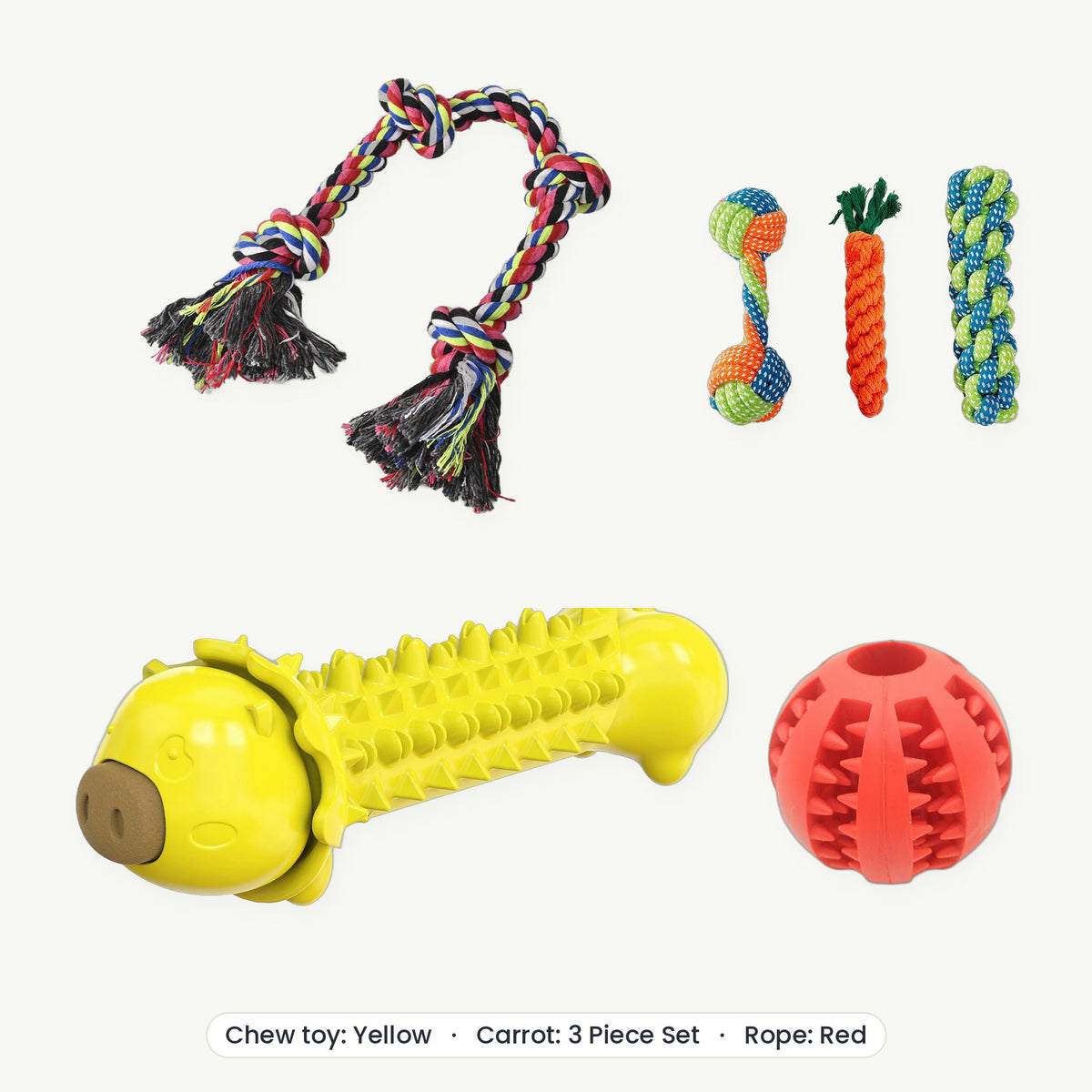 Power Chewer Kit – Chew toy Yellow, Carrot 3 Piece Set, Rope Red