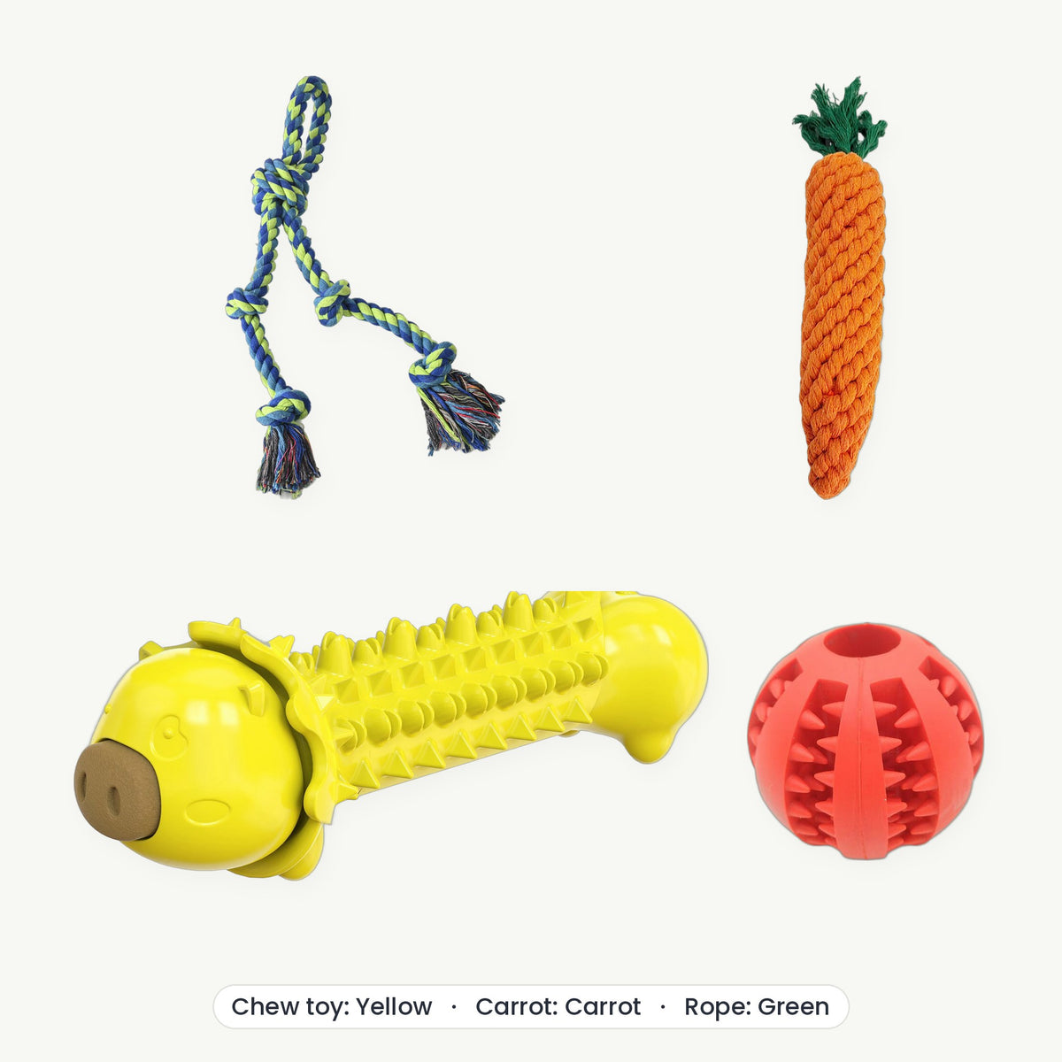 Power Chewer Kit – Chew toy Yellow, Carrot Carrot, Rope Green