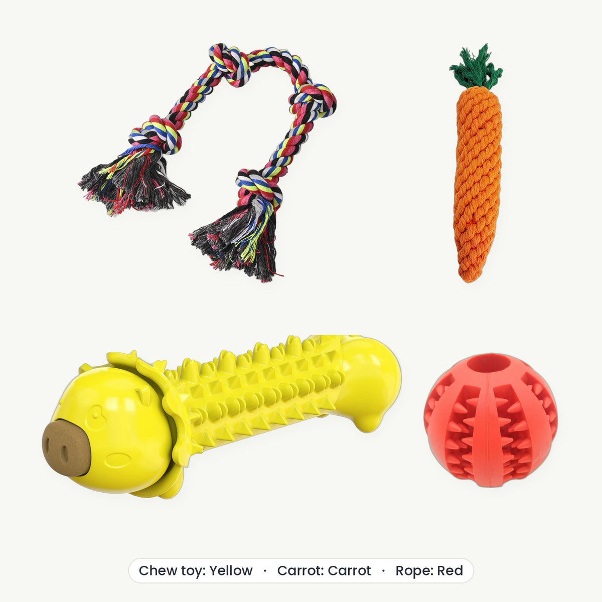 Power Chewer Kit – Chew toy Yellow, Carrot Carrot, Rope Red