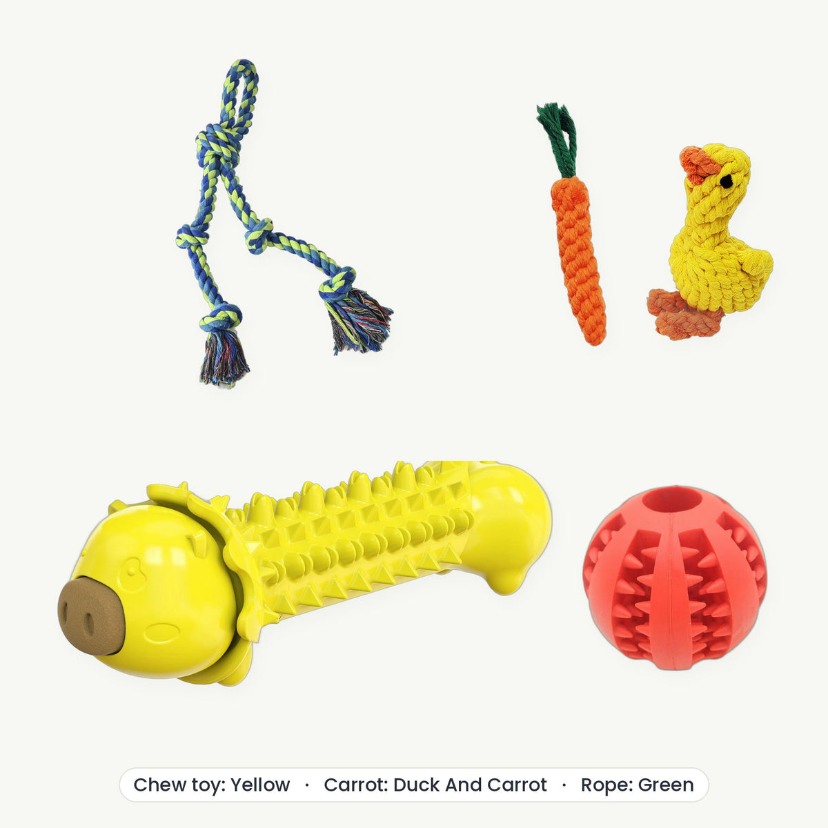 Power Chewer Kit – Chew toy Yellow, Carrot Duck And Carrot, Rope Green