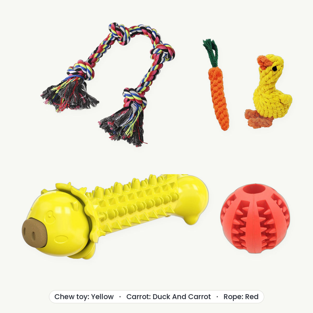 Power Chewer Kit – Chew toy Yellow, Carrot Duck And Carrot, Rope Red